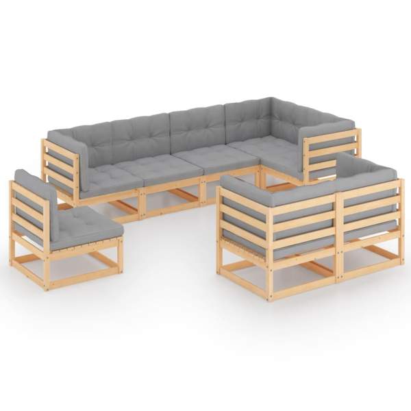  8-tlg. Garten-Lounge-Set mit Kissen Massivholz Kiefer