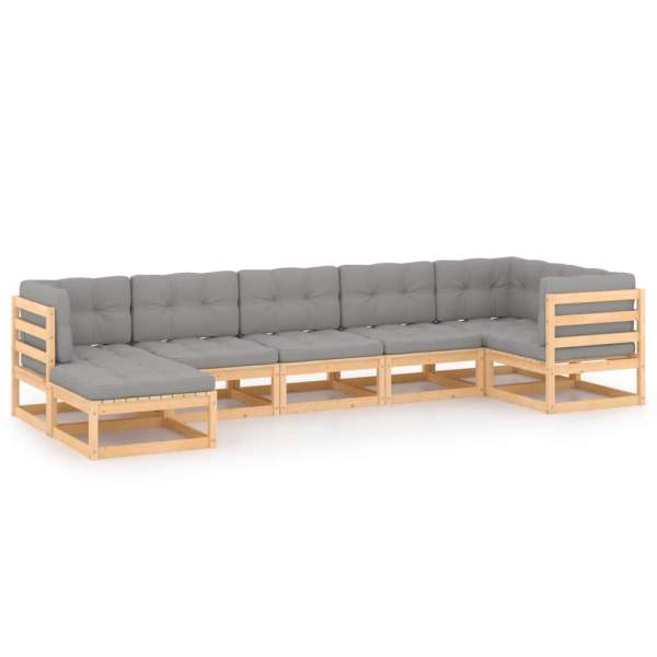  7-tlg. Garten-Lounge-Set mit Kissen Massivholz Kiefer