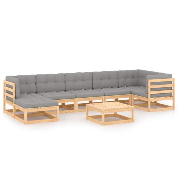  8-tlg. Garten-Lounge-Set mit Kissen Massivholz Kiefer