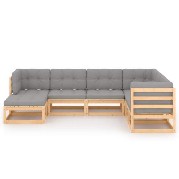  7-tlg. Garten-Lounge-Set mit Kissen Massivholz Kiefer