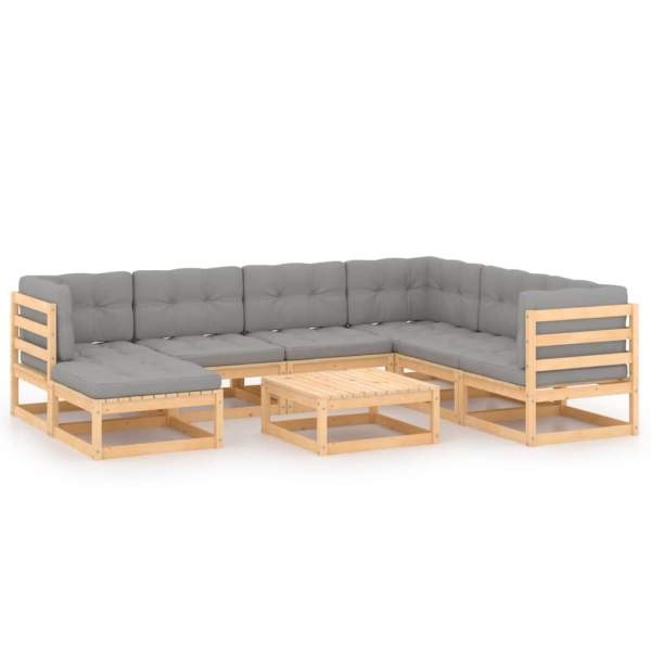  8-tlg. Garten-Lounge-Set mit Kissen Massivholz Kiefer