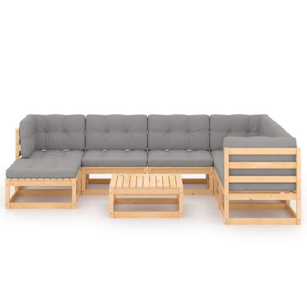  8-tlg. Garten-Lounge-Set mit Kissen Massivholz Kiefer