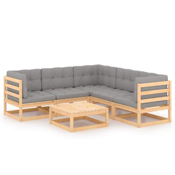  6-tlg. Garten-Lounge-Set mit Kissen Massivholz Kiefer