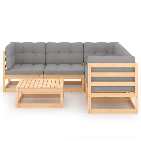  6-tlg. Garten-Lounge-Set mit Kissen Massivholz Kiefer