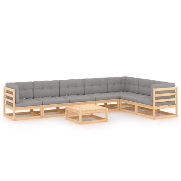  8-tlg. Garten-Lounge-Set mit Kissen Massivholz Kiefer