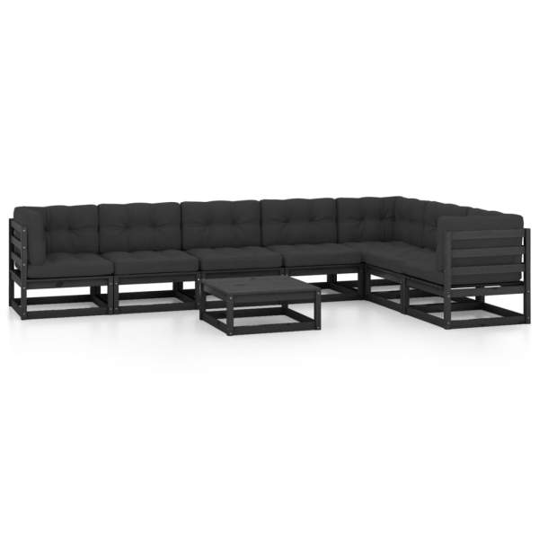  8-tlg. Garten-Lounge-Set mit Kissen Schwarz Massivholz Kiefer