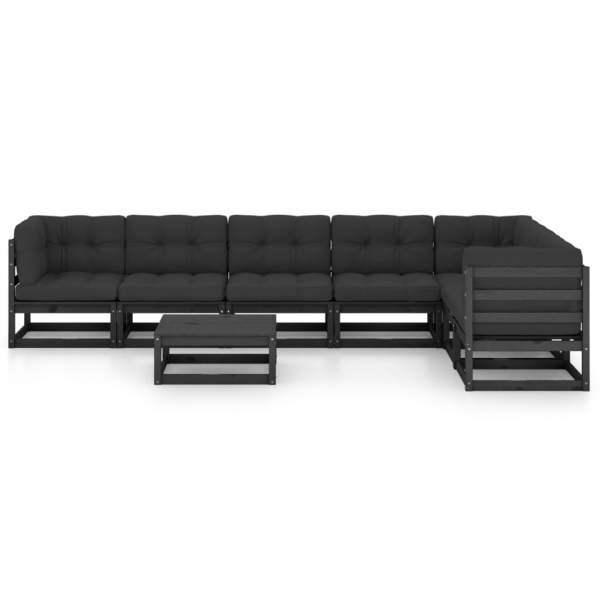  8-tlg. Garten-Lounge-Set mit Kissen Schwarz Massivholz Kiefer