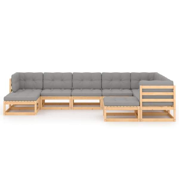  9-tlg. Garten-Lounge-Set mit Kissen Massivholz Kiefer