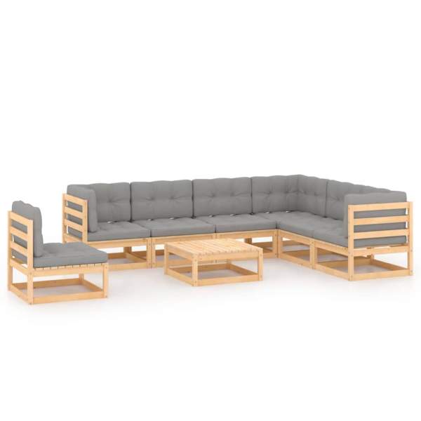  8-tlg. Garten-Lounge-Set mit Kissen Massivholz Kiefer