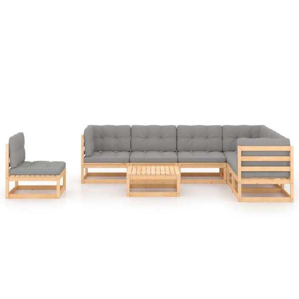  8-tlg. Garten-Lounge-Set mit Kissen Massivholz Kiefer