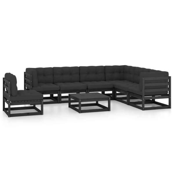  8-tlg. Garten-Lounge-Set mit Kissen Schwarz Massivholz Kiefer