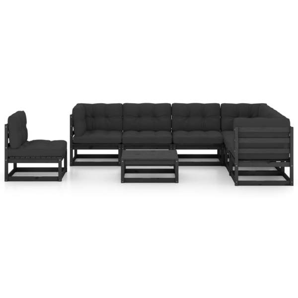  8-tlg. Garten-Lounge-Set mit Kissen Schwarz Massivholz Kiefer