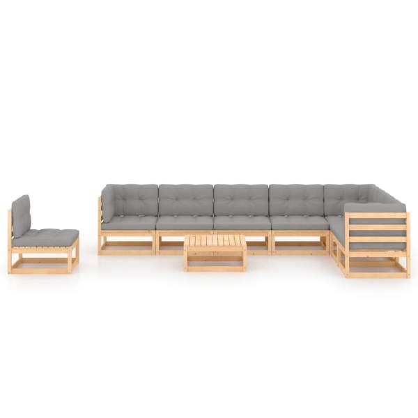  9-tlg. Garten-Lounge-Set mit Kissen Massivholz Kiefer