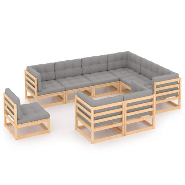  9-tlg. Garten-Lounge-Set mit Kissen Massivholz Kiefer