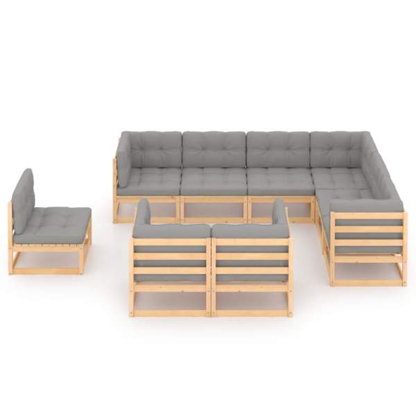  9-tlg. Garten-Lounge-Set mit Kissen Massivholz Kiefer