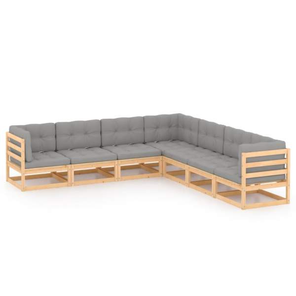  7-tlg. Garten-Lounge-Set mit Kissen Massivholz Kiefer