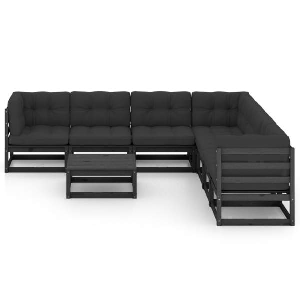  8-tlg. Garten-Lounge-Set mit Kissen Schwarz Massivholz Kiefer