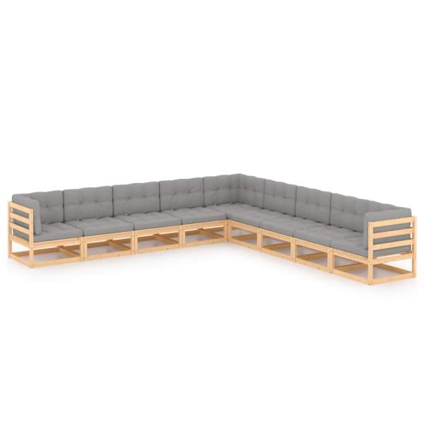  9-tlg. Garten-Lounge-Set mit Kissen Massivholz Kiefer