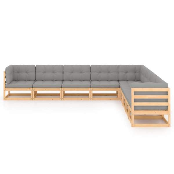  9-tlg. Garten-Lounge-Set mit Kissen Massivholz Kiefer