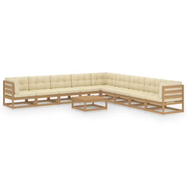  10-tlg. Garten-Lounge-Set mit Kissen Honigbraun Massivholz