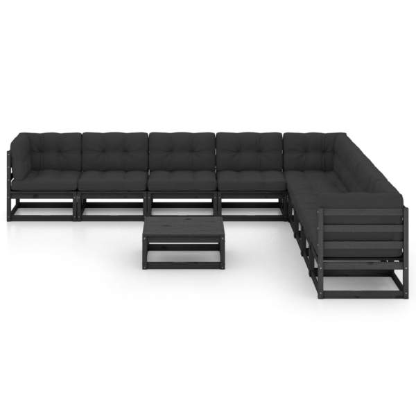  10-tlg. Garten-Lounge-Set mit Kissen Schwarz Massivholz Kiefer