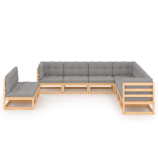  9-tlg. Garten-Lounge-Set mit Kissen Massivholz Kiefer