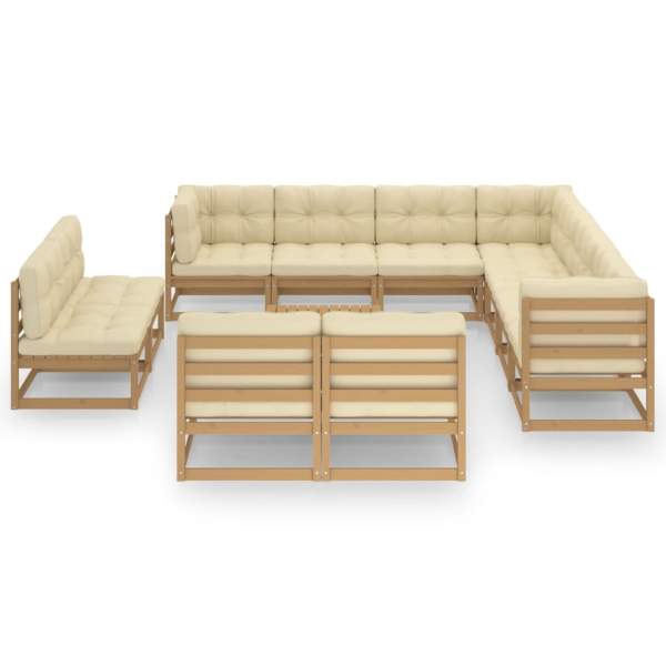  12-tlg. Garten-Lounge-Set mit Kissen Honigbraun Massivholz