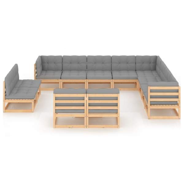  12-tlg. Garten-Lounge-Set mit Kissen Massivholz Kiefer