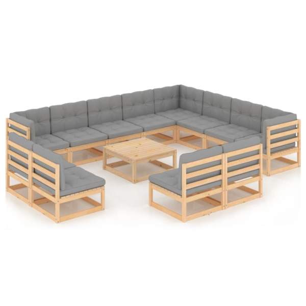  13-tlg. Garten-Lounge-Set mit Kissen Massivholz Kiefer