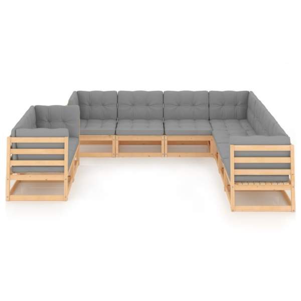  9-tlg. Garten-Lounge-Set mit Kissen Massivholz Kiefer