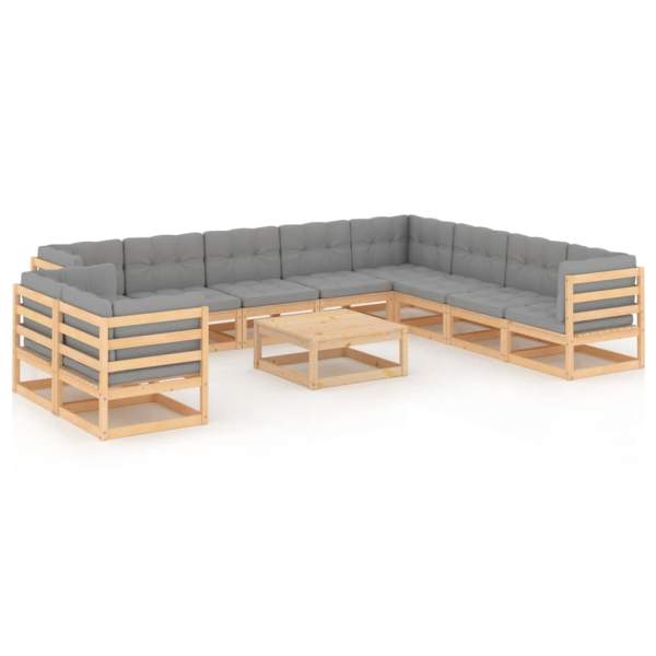 11-tlg. Garten-Lounge-Set mit Kissen Kiefer Massivholz 