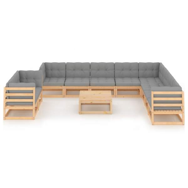 11-tlg. Garten-Lounge-Set mit Kissen Kiefer Massivholz 