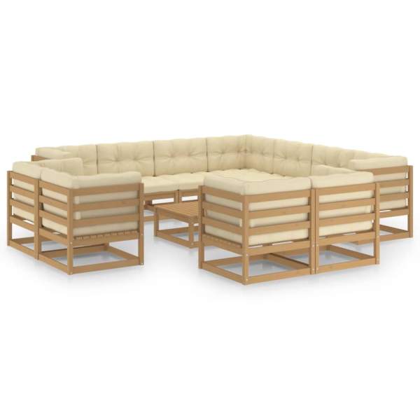  12-tlg. Garten-Lounge-Set mit Kissen Honigbraun Massivholz