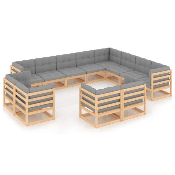  12-tlg. Garten-Lounge-Set mit Kissen Massivholz Kiefer