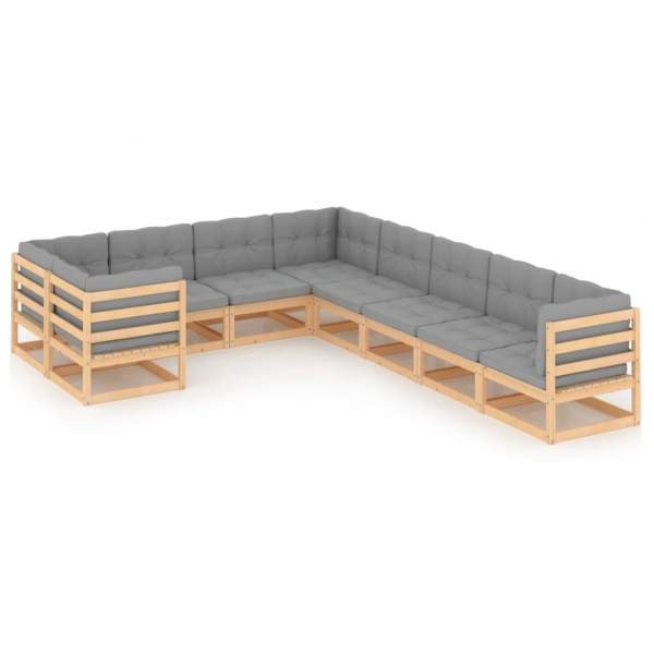  9-tlg. Garten-Lounge-Set mit Kissen Massivholz Kiefer