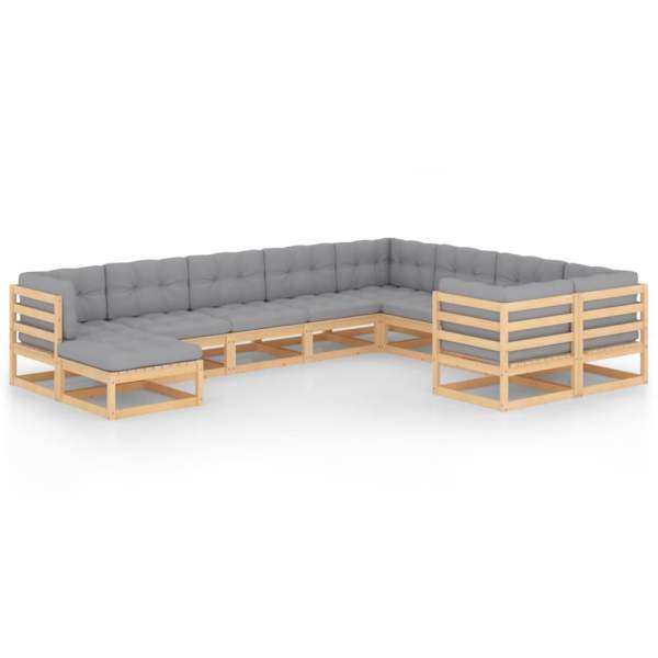  10-tlg. Garten-Lounge-Set mit Kissen Massivholz Kiefer