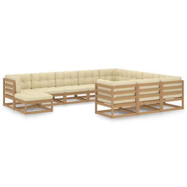  11-tlg. Garten-Lounge-Set mit Kissen Honigbraun Massivholz