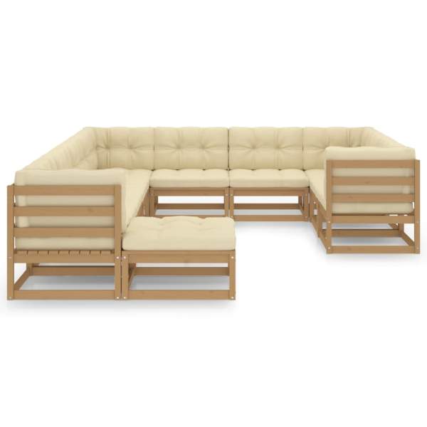  11-tlg. Garten-Lounge-Set mit Kissen Honigbraun Massivholz