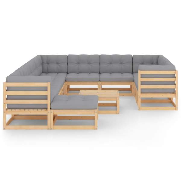 12-tlg. Garten-Lounge-Set mit Kissen Kiefer Massivholz