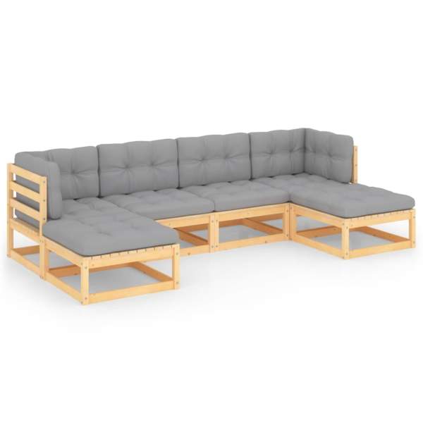  6-tlg. Garten-Lounge-Set mit Kissen Massivholz Kiefer