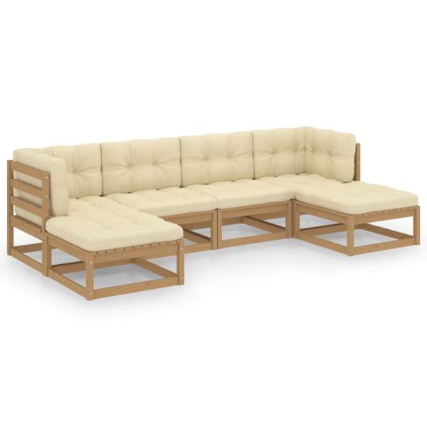  6-tlg Garten-Lounge-Set mit Kissen Honigbraun Massivholz Kiefer