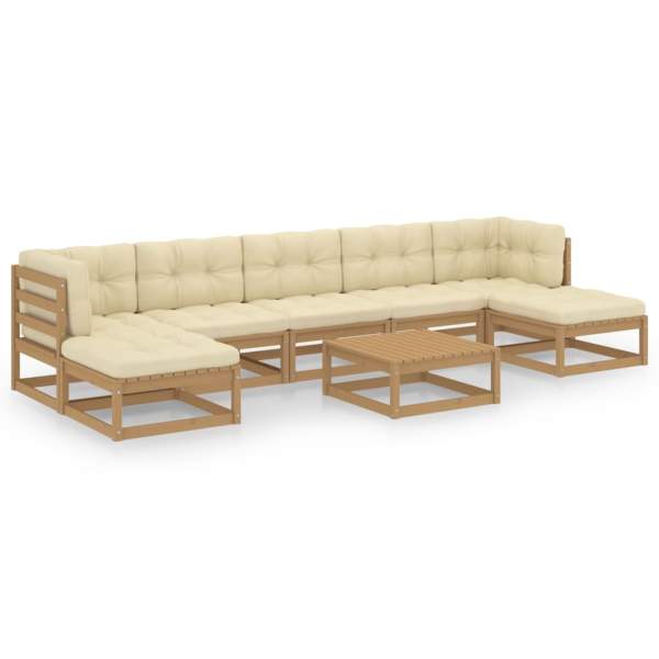  8-tlg Garten-Lounge-Set mit Kissen Honigbraun Massivholz Kiefer