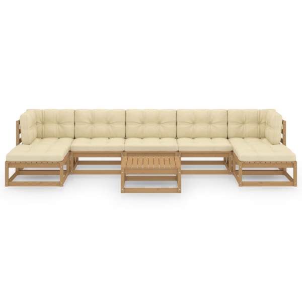  8-tlg Garten-Lounge-Set mit Kissen Honigbraun Massivholz Kiefer