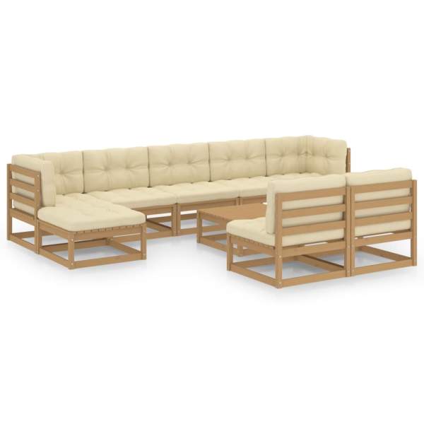  10-tlg. Garten-Lounge-Set mit Kissen Honigbraun Massivholz