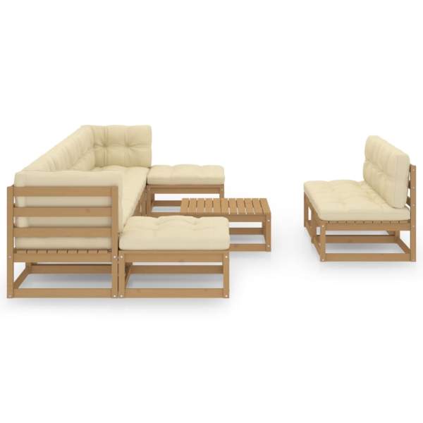  10-tlg. Garten-Lounge-Set mit Kissen Honigbraun Massivholz