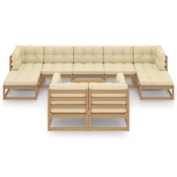  10-tlg. Garten-Lounge-Set mit Kissen Honigbraun Massivholz