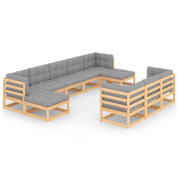  10-tlg. Garten-Lounge-Set mit Kissen Massivholz Kiefer