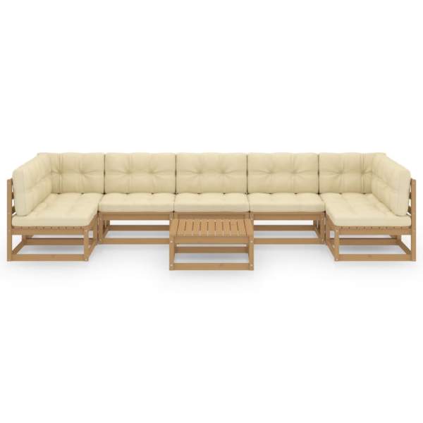  8-tlg Garten-Lounge-Set mit Kissen Honigbraun Massivholz Kiefer