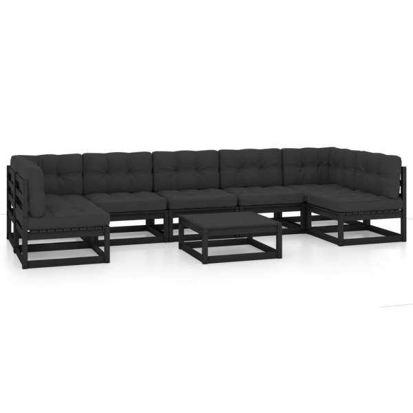  8-tlg. Garten-Lounge-Set mit Kissen Schwarz Massivholz Kiefer