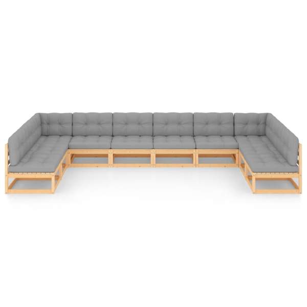  10-tlg. Garten-Lounge-Set mit Kissen Massivholz Kiefer